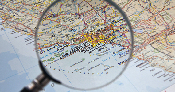 magnifying glass over LA map