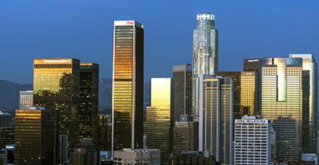 downtown Los Angeles at sunset