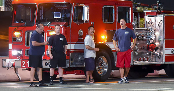 LA Fire Department Firefighters and Firetruck
