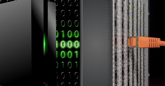 Data center and cable plugged in