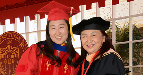 Yura Lee and Iris Chi at 2017 USC Suzanne Dworak-Peck School of Social Work Commencement