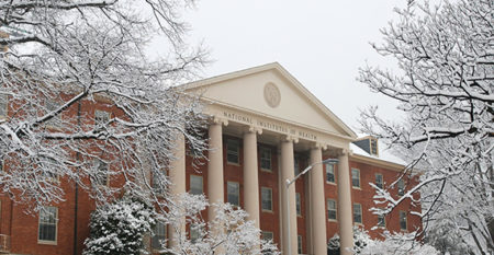National Institutes of Health building outside in the winter