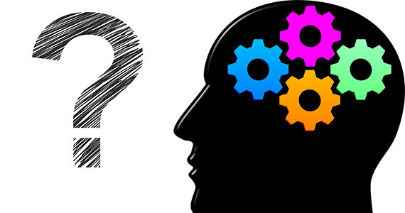brain with gears and question mark