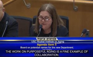 Video screenshot of Maria Aranda speaking to LA County Board of Supervisors