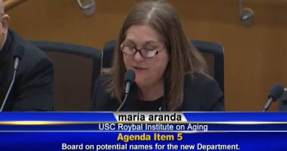 Video screencap of Maria Aranda speaking to LA County Board